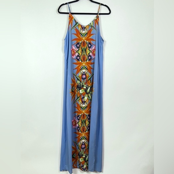 2/$30 LUSH Tropical Maxi Dress | Blue Multicolor | Side Slit | Size Small - Picture 3 of 9